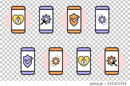 智慧型手機安全和設定圖示集鎖定、身份驗證、保護和管理使用者介面圖示 135325541