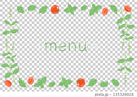 手繪彩色羅勒插圖（邊框、花環、圖案等） 135326028