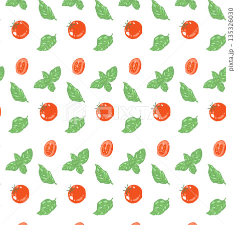 バジルの手書き風カラーイラスト素材（フレーム・リース・パターンなど） 135326030