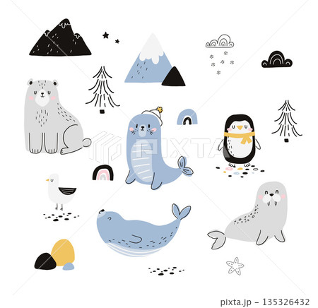 arctic animals baby vector clipart 135326432