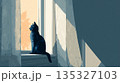 窓辺で外を眺めたそがれる猫 135327103