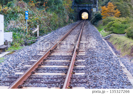 秋の夕方の鉄道とトンネル 135327266