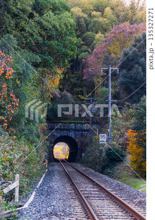 秋の夕方の鉄道とトンネル 135327271