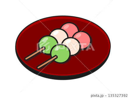 お盆に載った三色団子（花見だんご）のイラスト 135327392