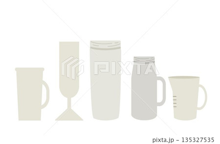 Glassware for drinks, different types. Jar, glass, jug, glass. Glassware for drinks, different types. Jar, glass, jug, glass. 135327535