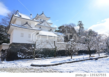 晴天の空と白雪に染まる大垣城 晴天の空と白雪に染まる大垣城 135327555