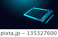 Low poly wireframe graphics tablet and stylus on dark blue background. 135327600