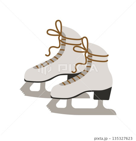 White figure skates with laces. A couple of pieces. Winter vector illustration of sports and recreation. 135327623