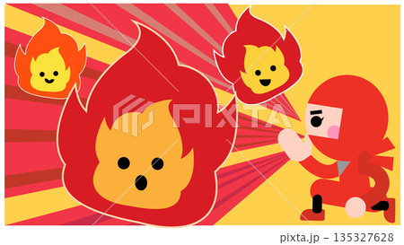 火遁の術を使うかわいい忍者キャラクターのイラスト 135327628