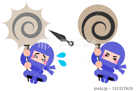 風船で浮かぶかわいい忍者キャラクターのイラストセット 風船で浮かぶかわいい忍者キャラクターのイラストセット 135327629