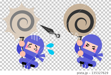 風船で浮かぶかわいい忍者キャラクターのイラストセット 風船で浮かぶかわいい忍者キャラクターのイラストセット 135327629