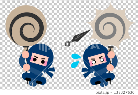 一組可愛的忍者角色和氣球一起漂浮的插畫 135327630