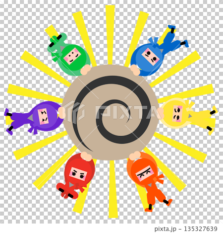 円形に並んで修行するかわいい忍者キャラクターのイラストセット 円形に並んで修行するかわいい忍者キャラクターのイラストセット 135327639