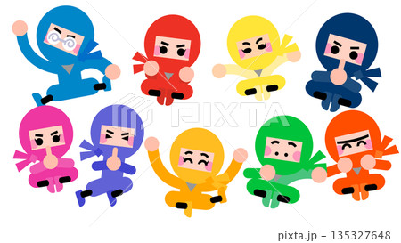 ポーズと色が豊富なかわいい忍者キャラクターのイラストセット ポーズと色が豊富なかわいい忍者キャラクターのイラストセット 135327648