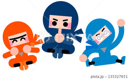 表情と動きが違うかわいい忍者キャラクターのイラストセット 表情と動きが違うかわいい忍者キャラクターのイラストセット 135327651
