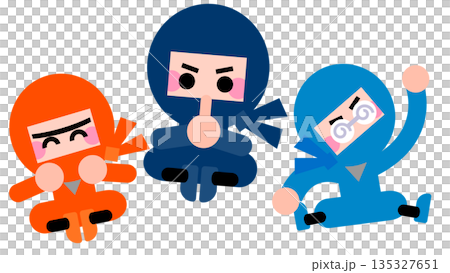 表情と動きが違うかわいい忍者キャラクターのイラストセット 表情と動きが違うかわいい忍者キャラクターのイラストセット 135327651