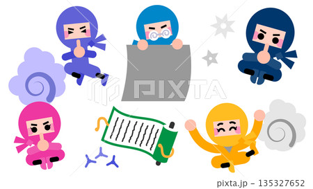 忍術を使って修行するかわいい忍者キャラクターのイラストセット 135327652