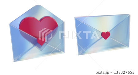 3D love letter envelope icon, Valentine day closed open date message design object, romantic heart. 3D love letter envelope icon, Valentine day closed open date message design object, romantic heart. 135327653
