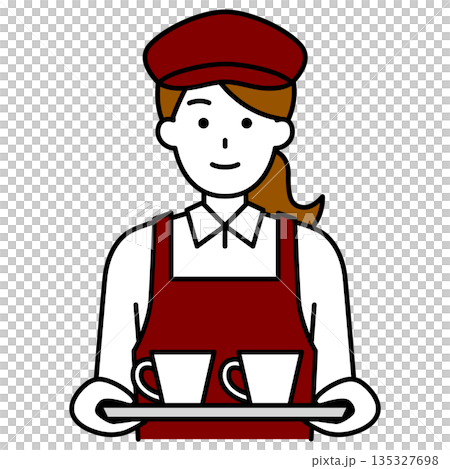 コーヒーを運ぶフェの女性店員 135327698