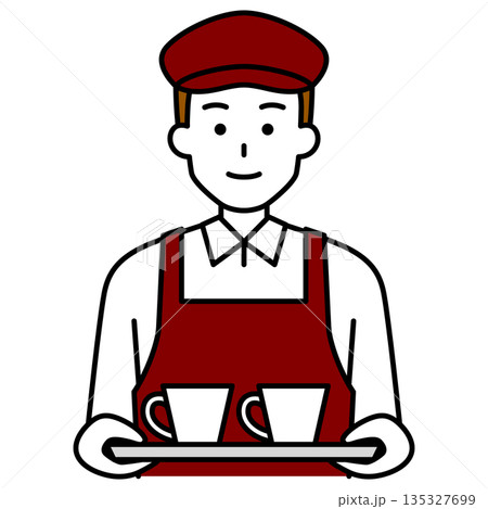 コーヒーを運ぶフェの男性店員 コーヒーを運ぶフェの男性店員 135327699