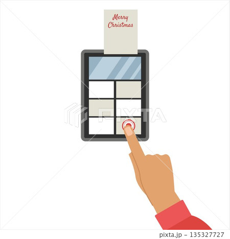 The cash desk in the store issues a receipt. Christmas shopping. Vector illustration. 135327727