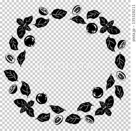 手繪單色羅勒插圖（邊框、花圈、圖案等） 135328211