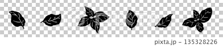 Hand-drawn monochrome illustrations of basil (frames, wreaths, patterns, etc.) Hand-drawn monochrome illustrations of basil (frames, wreaths, patterns, etc.) 135328226