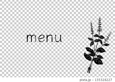 Hand-drawn monochrome illustrations of basil (frames, wreaths, patterns, etc.) Hand-drawn monochrome illustrations of basil (frames, wreaths, patterns, etc.) 135328227