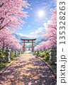 満開の桜と赤い鳥居 135328263