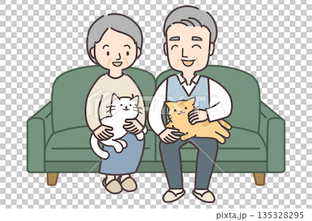 圖:一對老年夫婦抱著寵物 圖:一對老年夫婦抱著寵物 135328295