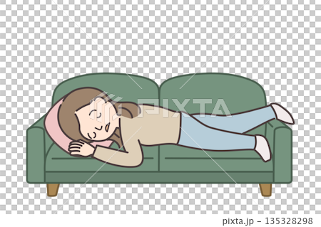 ソファでうたた寝する女性のイラスト ソファでうたた寝する女性のイラスト 135328298