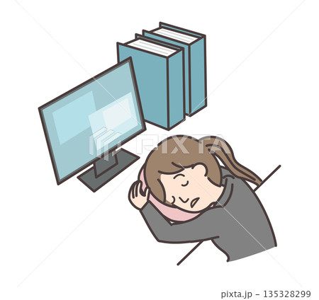 昼休みにデスクで仮眠をとる女性のイラスト 昼休みにデスクで仮眠をとる女性のイラスト 135328299