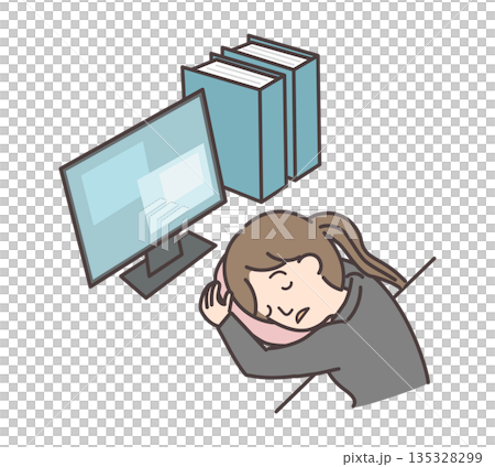 昼休みにデスクで仮眠をとる女性のイラスト 昼休みにデスクで仮眠をとる女性のイラスト 135328299
