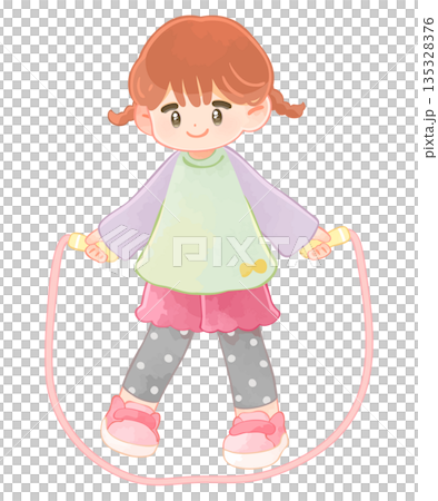 縄跳びで遊ぶ子供　女の子 135328376