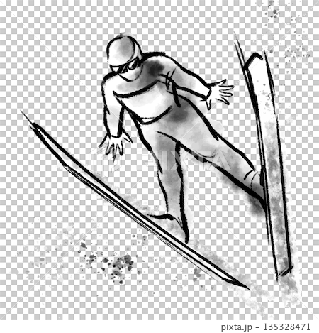 水墨画風のスキージャンプのイラスト、躍動感のあるウィンタースポーツのイラスト 水墨画風のスキージャンプのイラスト、躍動感のあるウィンタースポーツのイラスト 135328471