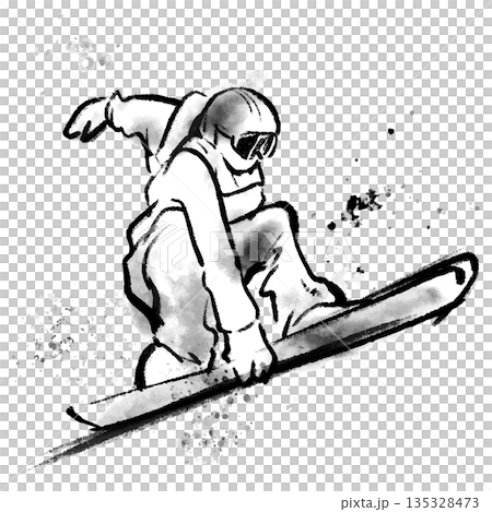 A sumi-e style snowboarding illustration, a dynamic winter sports illustration 135328473