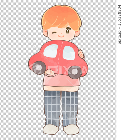 車のぬいぐるみを持つ子供　男の子 135328504