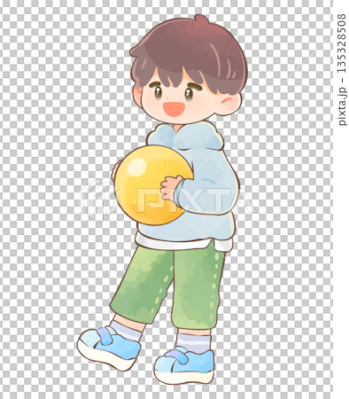 男孩在戶外玩球 135328508