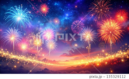抽象夜空背景 ソフトカラフル花火 夏祭りミニマルテクスチャ 135329112