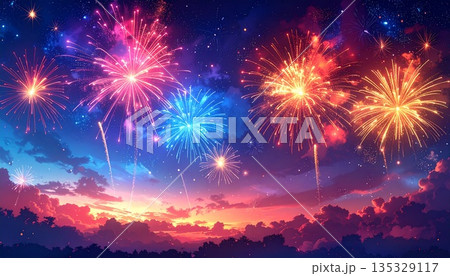 抽象夜空背景 ソフトカラフル花火 夏祭りミニマルテクスチャ 抽象夜空背景 ソフトカラフル花火 夏祭りミニマルテクスチャ 135329117