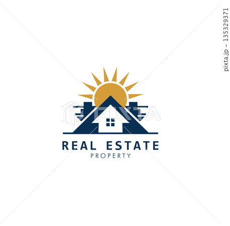 Modern Real Estate Logo with Sun and House. Property, Housing  Realtor Branding 135329371
