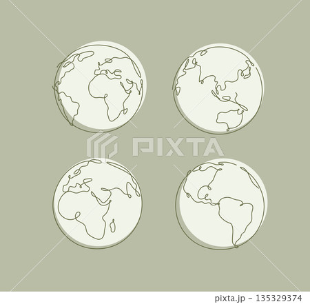 Earth world map one continuous line drawing in simple linear style khaki. 135329374