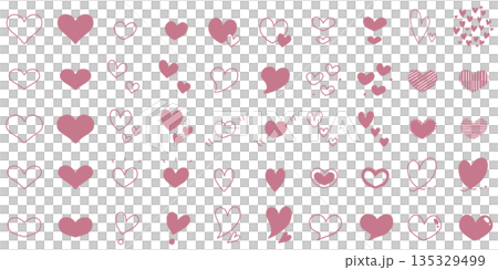 手描き風ピンクのハートのイラストセット 135329499