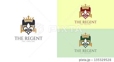 Luxury Royal Bed Logo with Crown. Elegant Hotel Resort Branding Design Luxury Royal Bed Logo with Crown. Elegant Hotel Resort Branding Design 135329528