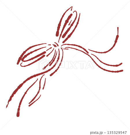 赤いリボンの手書き風カラーイラスト素材（フレーム・リース・花束など） 135329547