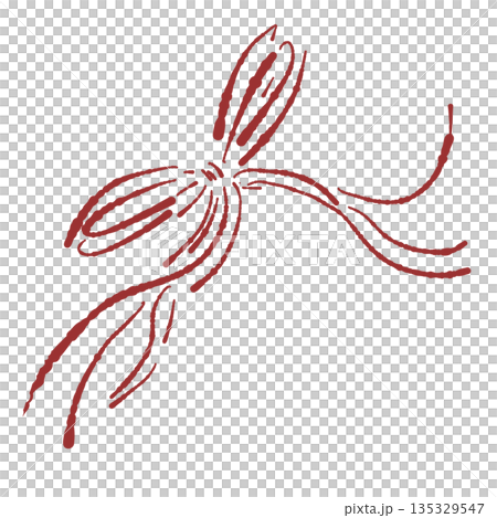 赤いリボンの手書き風カラーイラスト素材（フレーム・リース・花束など） 135329547