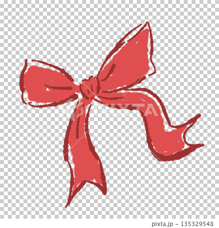 手繪彩色插圖素材，圖案為紅色絲帶（邊框、花環、花束等）。 135329548