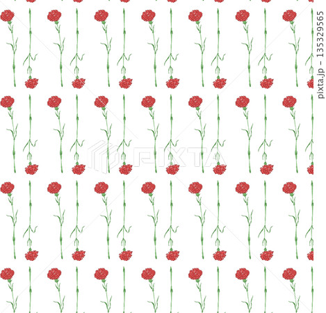 母の日の赤いカーネーションの手書き風カラーイラスト素材（フレーム・リース・花束など） 135329565