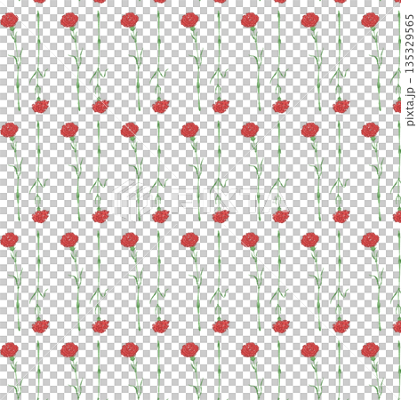 母の日の赤いカーネーションの手書き風カラーイラスト素材（フレーム・リース・花束など） 135329565