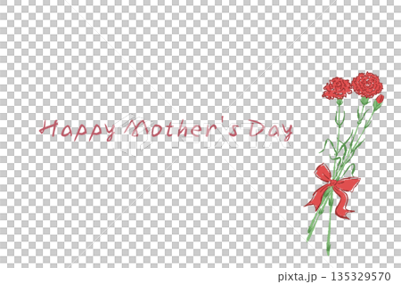 母の日の赤いカーネーションの手書き風カラーイラスト素材（フレーム・リース・花束など） 135329570